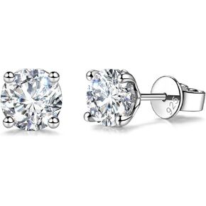 Agvana 0.6-2 Ct. Tw. Lab-Grown Diamond 4-Prong Stud Earrings in Sterling Silver (D-E Color, VS Clarity) Fine Jewelry for Women Anniversary Birthday Gifts for Her