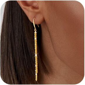 Long Dangle Earrings for Women 925 Sterling Silver / 16K Gold Tassel Chain Dangle Drop Earrings for Women Dainty Minimalist Dangling Drop Earrings for Prom Party Jewelry