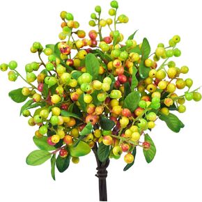 FiveSeasonStuff Artificial Fruit Holly Berries Decoration with Soft Bendable Stems for Vases, Bouquets and Floral Arrangements 10 Stem Twigs (Subtle Pink)