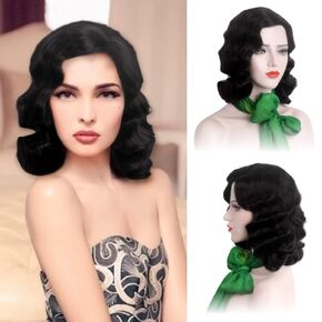 Black 20s Wig for Women Long Finger Wave Party Wig Synthetic Full Vintage Wigs for Womens Lady Cosplay Costume Fancy Dress 1920s Flapper Wig (Glonden Blonde)