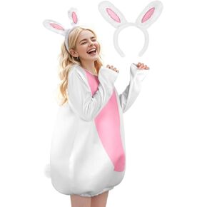 UQJE Adult Bunny Costume for Women with Rabbit Ear Headband Halloween Christmas White Rabbit Costume