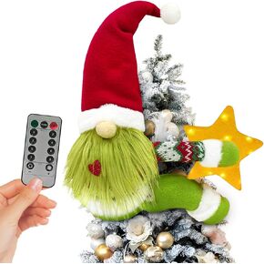 OurWarm Black Santa Christmas Tree Topper Star Lighted, Plush Xmas Tree Toppers Christmas Decorations Indoor, Christmas Tree Star Topper with Lights for Wine Bottle Curtain Christmas Tree Decor