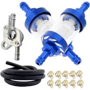 Windance Fuel Line Oil Filter Clamps KIt, 1M Fuel Hose + 2pcs 8mm 5/16 inch Fuel Filters + Shut Off Valve Petcock Switch