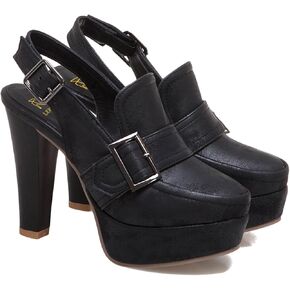 LEHOOR Women Vintage Platform Chunky Loafers Shoes Closed Round Toe High Block Heels Slingback Pumps Ankle Strap 4" Heel Platform Sandals Buckle Fashion Dressy Wedding Lady Party Prom Ball 4-15 M US