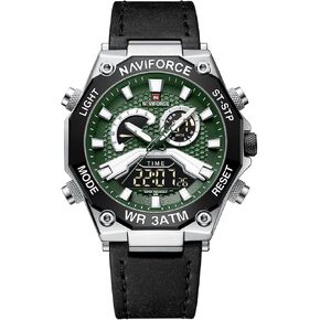 NAVIFORCE Mens Sport Digital Chronograph Watches Super Bright Backlight Waterproof Leather Wristwatch
