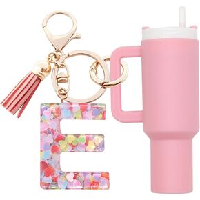 Mini Tumbler Keychain Chapstick Holder,Cute Stanley Cup Charms For Backpack Initial Letter Keychains For Women Girls