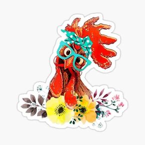 Cute Chicken with Headband Sticker | Vinyl | Decal for, Window, Laptop, Water Bottle, Books 5"