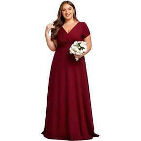 Ever-Pretty Women's Plus Size Generous Ruched V Neck Short Sleeves Long A Line Formal Evening Dress 01730-DA