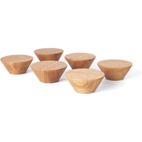 6 Pack Wood Cone Cabinet Knobs (Brown) - 1 ½ " Diameter Round Shape - Wooden Drawer Pulls for Cabinets Doors, Dresser and Drawers Knob, Kitchen Cabinet Door Handle
