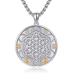 Metatrone's Cube Necklace Sterling Silver Sacred Geometry Seal of Metatron Cube Pendant for Men Spiritual Connection Jewelry Gift for Men