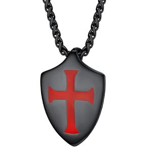 PROSTEEL Vintage Masonic Knight Templar Necklace, 316L Stainless Steel Round/Cross/Shield Pendant Necklace, Come with Box