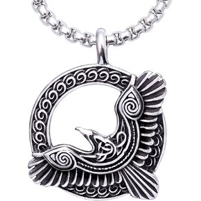 HAQUIL Raven Necklace, Celtic Raven in Flight Medallion Pendant, Box Chain, Raven Jewelry Gift