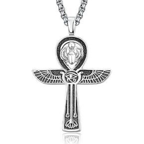 ADMETUS Ankh Cross Necklace Sterling Silver Scarab Necklace Eye of Horus Necklace for Men Egyptian Ankh Pendant Jewelry Gifts for Men