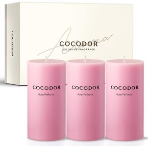 شموع عمود معطرة من كوكودور، 3x6 بوصة، الياسمين الأبيض، مجموعة شموع من 3، احتراق طويل 85 ساعة، شموع لحفلات الزفاف، والحفلات، والعشاء، وديكور المنزل.