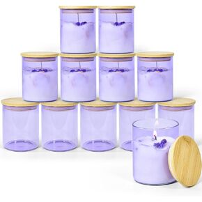 sweet grain 10oz Sublimation Glass Tealight Candle Holder with Bamboo Lids 12 Pcs Sublimation Frosted Glass Jar for Party Decorations, Birthday, Wedding and Dinner Table Decor