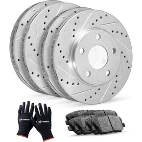 R1 Concepts Front Rear Brakes and Rotors Kit |Front Rear Brake Pads| Brake Rotors and Pads| Ceramic Brake Pads and Rotors |fits 2008-2018 Volvo S60, S80, V60, V70