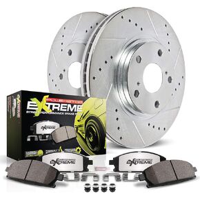 POWERSTOP Rear Z26 Carbon-Fiber Ceramic Brake Pads with Drilled and Slotted Rotors Brake Kit For Honda Civic 2020-2022, Honda Insight 2019-2022 [Vehicle Specific]