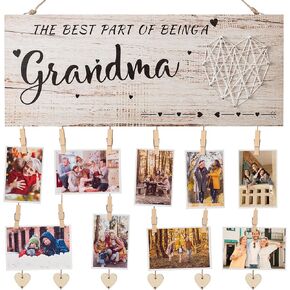 لوحة تفاخر الجدة، هدايا الجدة، حامل صور نانا، هدايا عيد الأم للجدة من الحفيدة والحفيد، إطار صور الأحفاد نانا جيجي الجدة هدية إطار الصورة المعلق مع مقاطع وخيوط (بني) in Kuwait