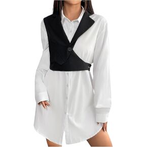 Floerns Women's Button Front Sleeveless Crop Vest Lapel Neck Asymmetrical Belted Waist Blazers