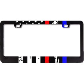 Police Firefighter EMT Flag License Plate Frame Alumina Licence Plate Decor Thin Blue Red Line American Flag Novelty Auto Car Tag Holder Army Engineer Military Plate Cover
