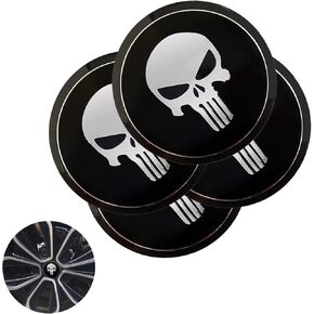 1 Pack 4 Pcs Car Hub Center Cap Decal, Wheel Hub Center Cap Cover Skull Pattern Decoration,2.23 Inches Black Hub Center Cap for Most Car Models.