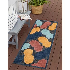 Unique Loom Belize Outdoor Collection Area Rug - Turneffe (2' x 8' Runner, Black/ Rust Red)