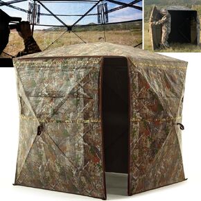 Hunting Blind with Double Doors, Ground Blind See Through, Portable 2-3 & 3-4 Person, 270 Degree Pop-up Hunting Blind, Camouflage Hunting Blind for Deer & Turkey Hunting
