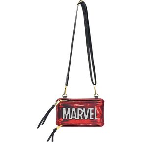 Fred Segal Marvel Logo Crossbody Bag, Women's Mini Handbag Purse with Adjustable and Removable Shoulder Strap, Red