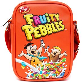 The Flintstones Bag, Crossbody, Fruity Pebbles Fred and Barney Cereal Box Replica, Bright Red, Vegan Leather