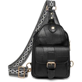 Crossbody Bags for Women Small Leather Sling Bag for Women Fanny Packs Chest Bag With Guitar Strap (Brown)