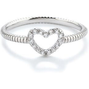 Precious Pieces Sterling Silver or 14K Gold Plated CZ Heart Baby Ring with Rope Band for Toddlers, Little Girls, Stackable or Pinky Ring for Teens and Women