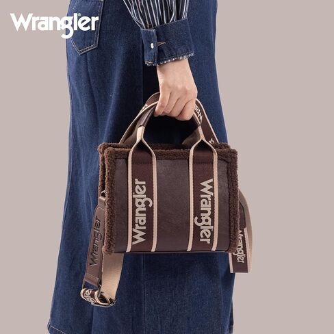 Wrangler Tote Bag for Women Fluffy Sherpa Top-Handle Lamb Wool Handbags with Crossbody Strap in Saudi Arabia