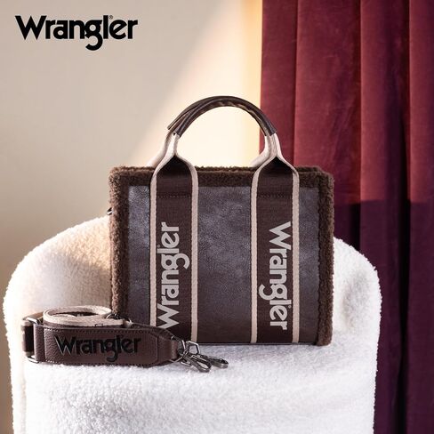 Wrangler Tote Bag for Women Fluffy Sherpa Top-Handle Lamb Wool Handbags with Crossbody Strap in Saudi Arabia
