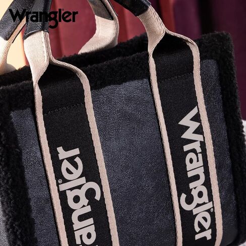Wrangler Tote Bag for Women Fluffy Sherpa Top-Handle Lamb Wool Handbags with Crossbody Strap in Saudi Arabia