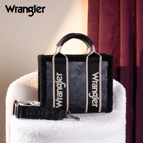 Wrangler Tote Bag for Women Fluffy Sherpa Top-Handle Lamb Wool Handbags with Crossbody Strap in Saudi Arabia