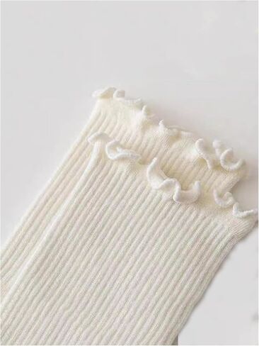 OYOANGLE Women's 3 Pairs Casual Lettuce Trim Crew Socks Breathable Solid Mid Calf Socks in Saudi Arabia