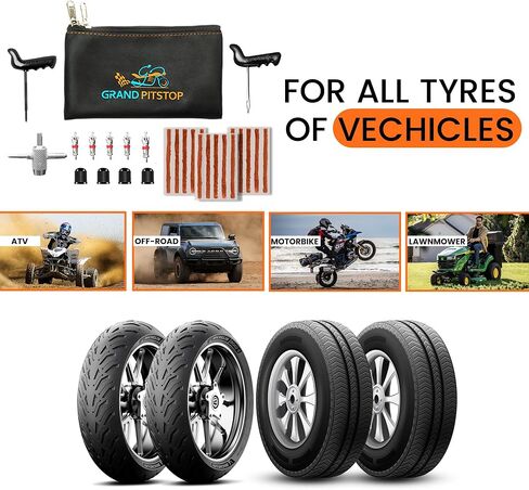 GRAND PITSTOP 27 Pcs Universal Tire Repair Kit, Heavy Duty Car Emergency Tool Kit for Flat Tire Puncture Repair, Compact Kit for Autos, Cars, Motorcycles, Trucks, RVs, etc.(15 Strips) in Kuwait