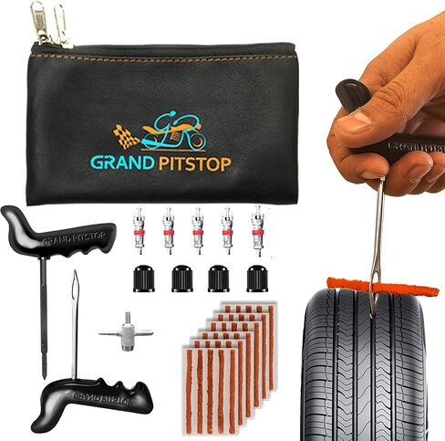 GRAND PITSTOP 27 Pcs Universal Tire Repair Kit, Heavy Duty Car Emergency Tool Kit for Flat Tire Puncture Repair, Compact Kit for Autos, Cars, Motorcycles, Trucks, RVs, etc.(15 Strips) in Kuwait