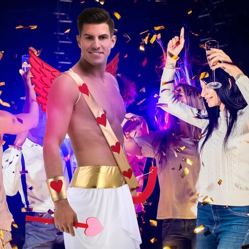 زي عيد الحب كيوبيد للرجال البالغين يشتمل على أجنحة وأساور وأساور معصم ووشاح للجسم من أجل فستان عيد الحب in Kuwait