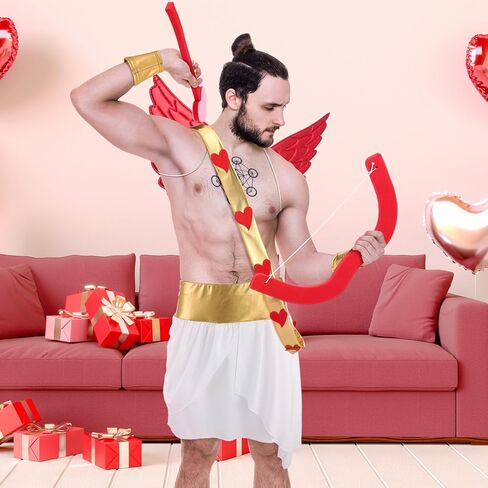 زي عيد الحب كيوبيد للرجال البالغين يشتمل على أجنحة وأساور وأساور معصم ووشاح للجسم من أجل فستان عيد الحب in Kuwait