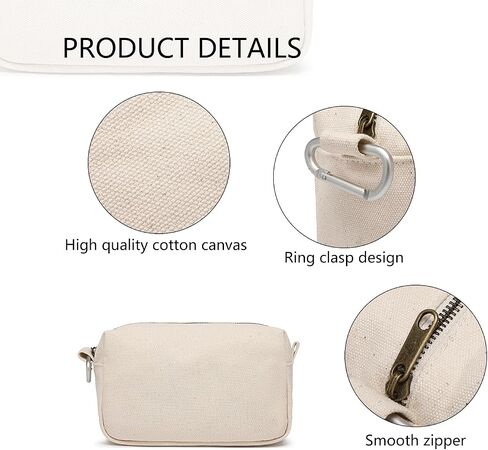 Organizer Bag -Lightweight Cosmetic Bag with Ring Clasp, Perfect Travel Makeup Bag for Women,nylon Stand Up Design (Beige/Canvas) in Kuwait