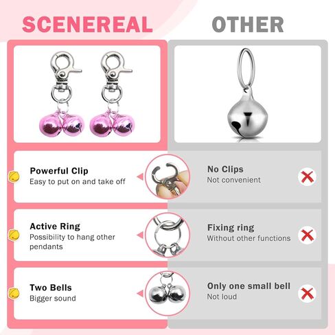 SCENEREAL Bells for Dog Collars - 2 Pack Pet Hanging Ring Bell Accessories for Dog & Cat, Pet Pendant Collar Charm with Heavy Duty Snap Clips, Sliver Bells for Tracking and Training Christmas Gift in Kuwait