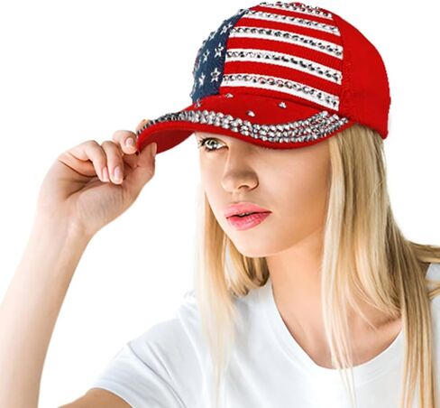 SIQITECHNO Women Rhinestone American Flag Baseball Cap Sparkly USA Flag Hat The 4th of July Hat Hip Hop Cap Adjustable in Saudi Arabia