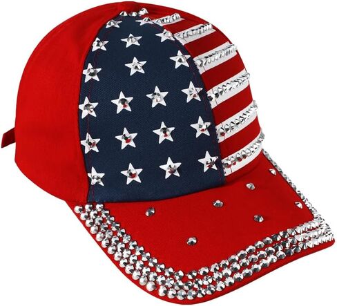 SIQITECHNO Women Rhinestone American Flag Baseball Cap Sparkly USA Flag Hat The 4th of July Hat Hip Hop Cap Adjustable in Saudi Arabia