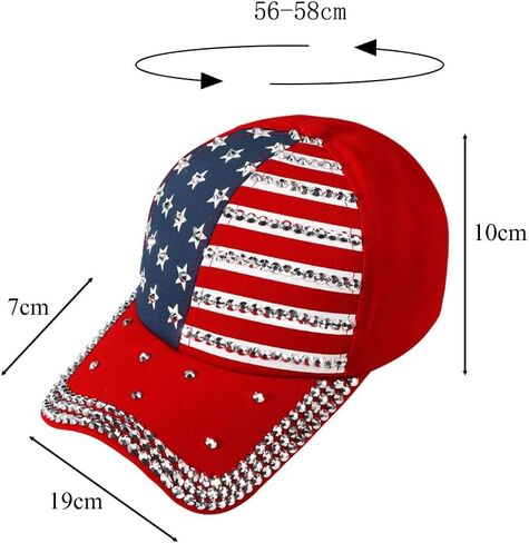 SIQITECHNO Women Rhinestone American Flag Baseball Cap Sparkly USA Flag Hat The 4th of July Hat Hip Hop Cap Adjustable in Saudi Arabia
