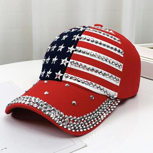 SIQITECHNO Women Rhinestone American Flag Baseball Cap Sparkly USA Flag Hat The 4th of July Hat Hip Hop Cap Adjustable in Saudi Arabia