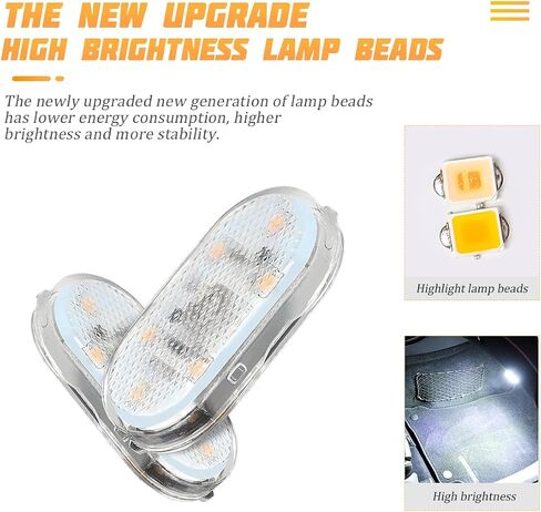 2 Pcs Upgrade Magnetic Car LED Lights Interior, 7 Colors Wireless Ambient Lighting, USB Rechargeable Reading Lights Atmosphere Lamp, Touch Light Interior Decoration for Ceiling Roof in Saudi Arabia