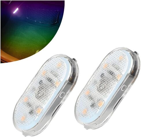2 Pcs Upgrade Magnetic Car LED Lights Interior, 7 Colors Wireless Ambient Lighting, USB Rechargeable Reading Lights Atmosphere Lamp, Touch Light Interior Decoration for Ceiling Roof in Saudi Arabia