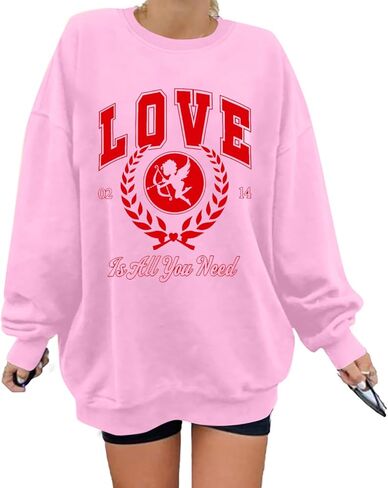 LUKYCILD بلوزات عيد الحب للنساء كبيرة الحجم الحب هو كل ما تحتاجه سويت شيرت هدايا عيد الحب لقمصانها غير الرسمية in Kuwait