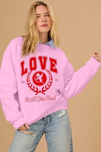 LUKYCILD بلوزات عيد الحب للنساء كبيرة الحجم الحب هو كل ما تحتاجه سويت شيرت هدايا عيد الحب لقمصانها غير الرسمية in Kuwait